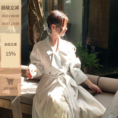 ICELOLLY【伦敦周末】巨好看白色风衣外套女小个子2025秋长款大衣