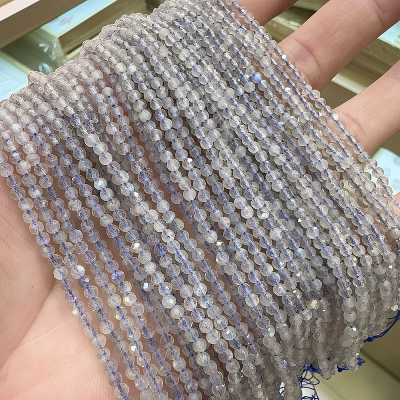 Natural Gray Moonstone Round Cut Bracelet, Deep Blue Halo Color, Soothes the Nerves, Stabilizes the Mood, Protects Love Energy Stone