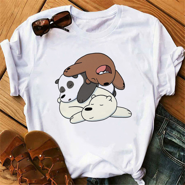 B6 2024 Three Bears Printed T-shirt for Female Students Loose and Slim Girl Women's Trendy Large_voghion.com