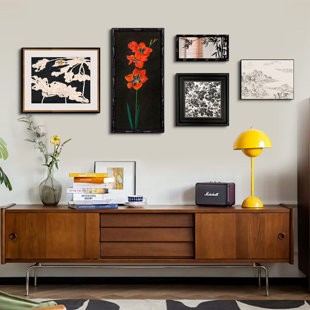 法式中國風小眾藝術裝飾畫中式客廳壁畫書房日料店背景牆組合掛畫