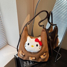2025新款HelloKitty毛绒单肩包女韩系百搭通勤腋下包高级感斜挎包