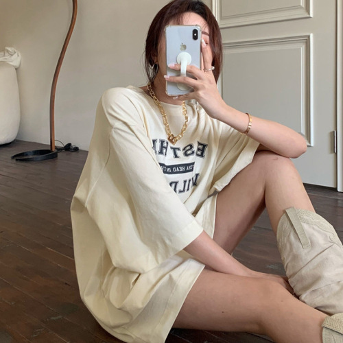 American Retro Minimalist Short-Sleeve T-Shirt for Women - Summer Letter Print Oversize Loose Chic Hong Kong Style Top