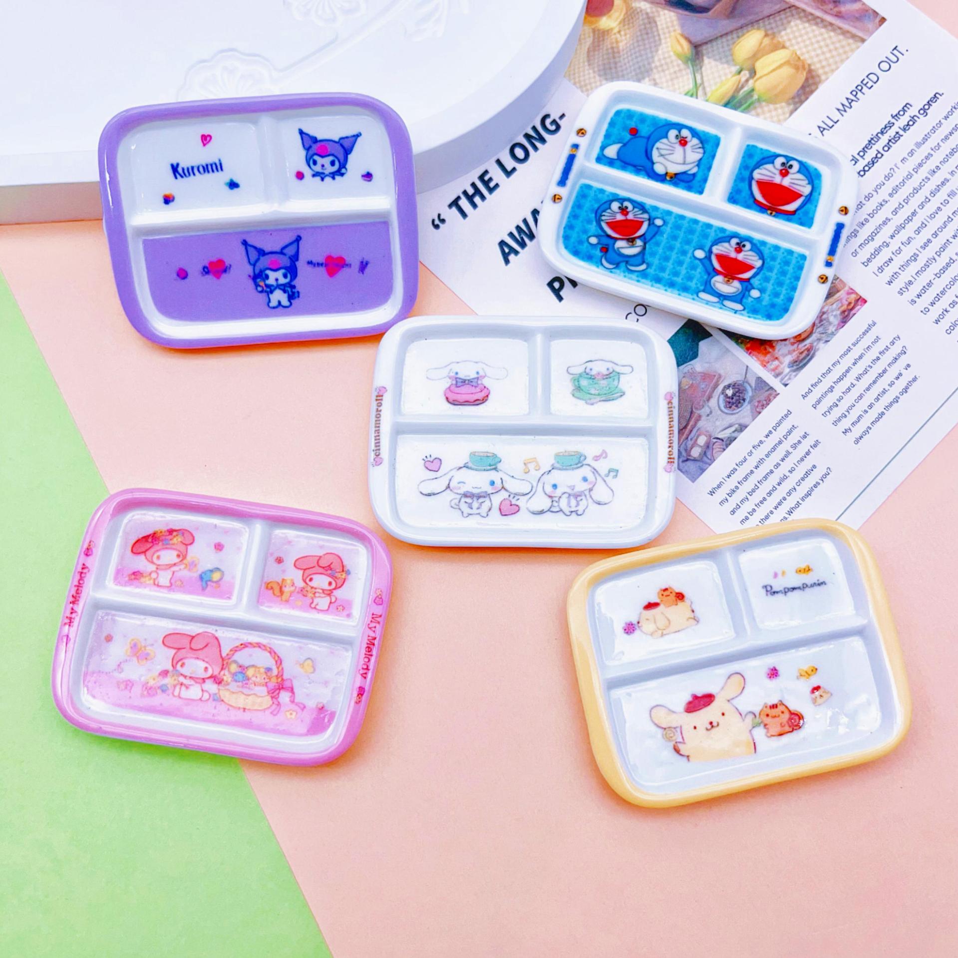 Cartoon square dinner plate with accessories, cream fridge magnet, DIY