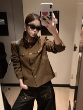 秋季翻领夹克外套女新款复古感工装百搭小个子短款上衣