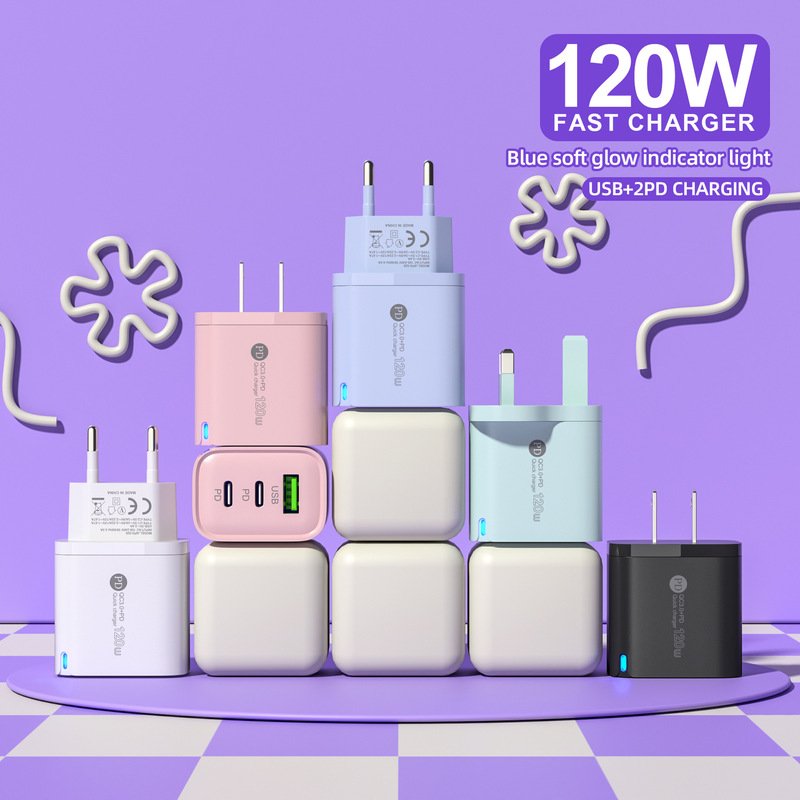 120W Macaron Multi-Port Charger with Light, 5V2A Charger Suitable for Apple and Android Phones, Pd Adapter 120W Macaron Multi-Port Charger with Light, 5V2A Charger Suitable for Apple and Android Phones, Pd Adapter