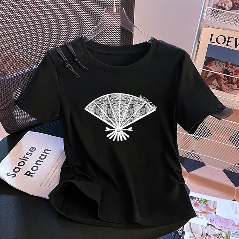 Nueva camiseta de manga corta con estampado de hebilla de disco de estilo chino para mujer verano talla grande grasa mm moda todo-fósforo temperamento delgado estilo nacional top