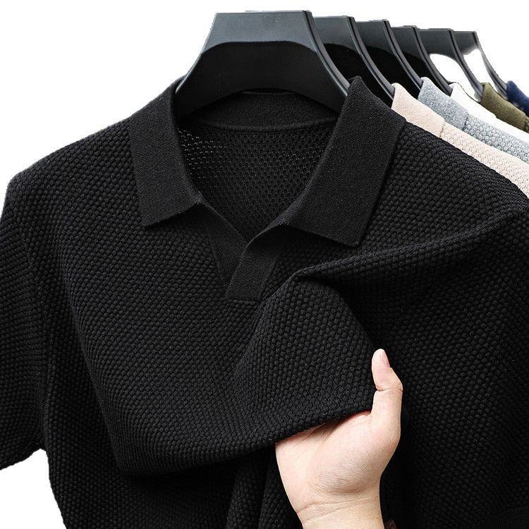 ¡Fibra fría japonesa! Camisa POLO de solapa para hombre de manga corta Camisa de gama alta de algodón Xinjiang casual todo fósforo