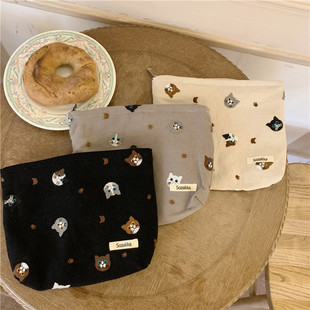 110224 Cosmetic Bag Japanese Style ins Cute Cotton and Linen Cat Phone Bag Girl's Lipstick Storage Bag Pencil Bag
