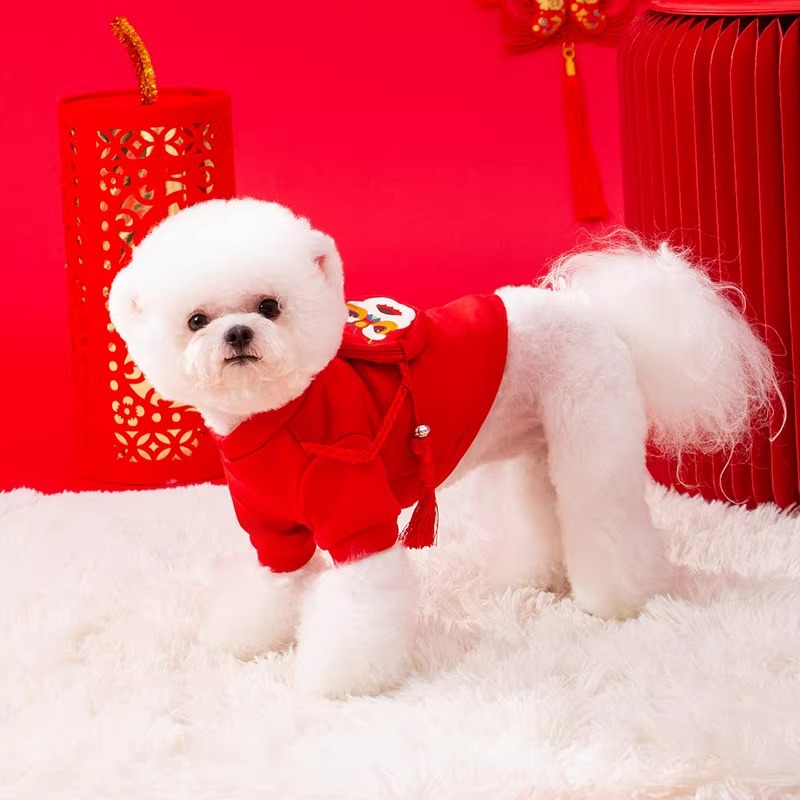 Perro Año Nuevo suéter Año Nuevo León danza mochila tridimensional oso de peluche Año Nuevo festivo Año Nuevo saludo ropa para mascotas