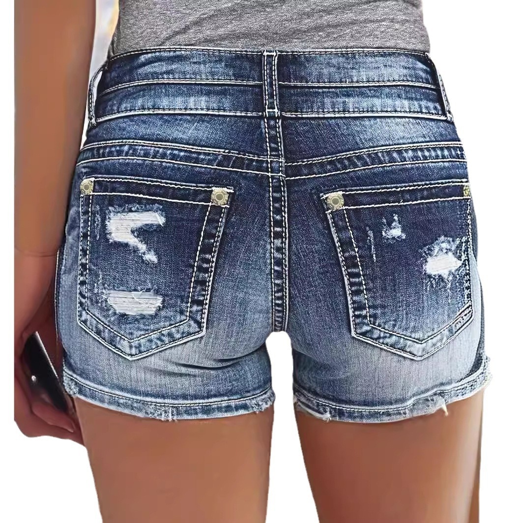 Shorts de Mezclilla Rotos para Mujer de Algodón y Poliéster con Cintura Alta y Alta Elasticidad