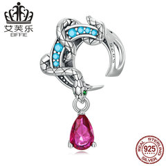 艾芙樂純銀s925彎月蛇串珠手鍊 條紋小蛇纏繞月亮鋯石珠子SCC2340