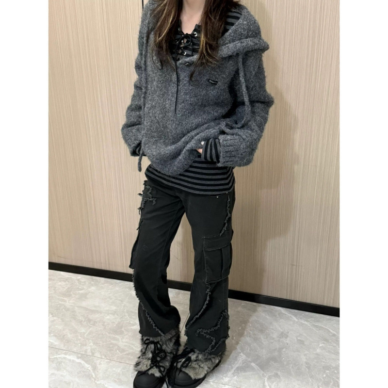 サブカルチャー y2k ストライプラウンドネック長袖 Tシャツレディース新作スリムウエストストラップボトリングシャツホットガールトップイン|undefined