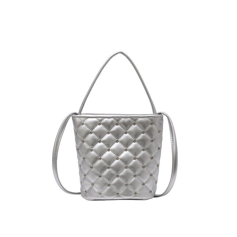 Bolso de cubo Xiaoxiangfeng 2025 verano nuevo estilo bolso de hombro con incrustaciones de diamantes de estilo occidental bolso de mensajero de hilo bordado de diamantes mujer