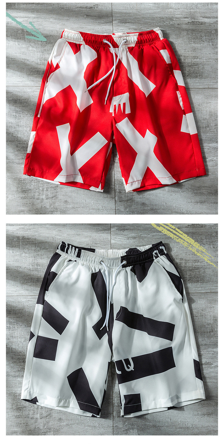 Men's Geometric Print Beach Shorts Breathable Quick-dry Drawstring_voghion.com