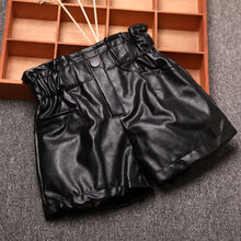 儿童大PP裤春秋冬2024保暖女童皮短裤显瘦PU皮中小大童高腰皮短裤
