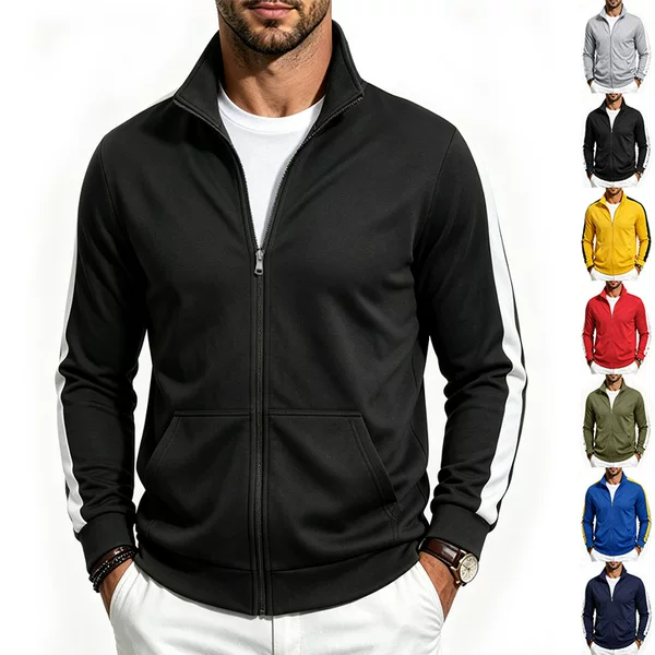 European and American Amazon autumn American-style loose men's sports casual zip-up stand-up collar color-block versatile jacket sweatshirt for men