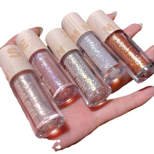 Sweet mint liquid eyeshadow with shimmer, glimmer, panda eyes, pearlescence, polarization, highlight, monochrome, high light eyeshadow, one drop of tear