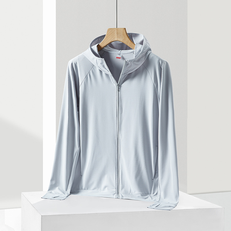 Ropa de protección solar para mujeres pareja de hielo ropa de protección solar anti-UV delgada con capuchón de punto chaqueta transpirable