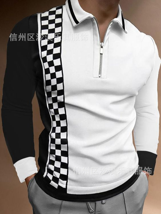 Tendencias de la moda europea y americana primavera y otoño hombres urbanos 3D cremallera de manga larga POLO soporte para pedir logo