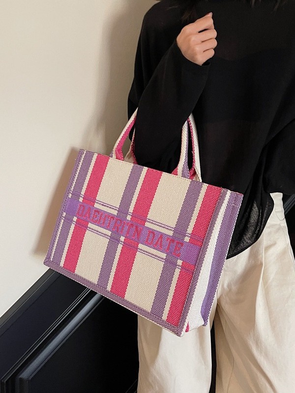 Trend Cross-border del sudeste asiático bolso portátil Tote femenino 2025 nuevo bolso de hombro casual a rayas de tela