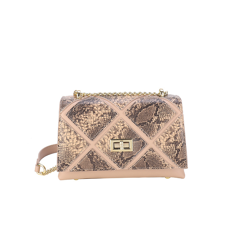 2024 nuevos bolsos de mujer, costuras con patrón de serpiente, bolsos cuadrados pequeños, bolsos de cadena populares europeos y americanos, bolsos de mensajero de hombro para mujer