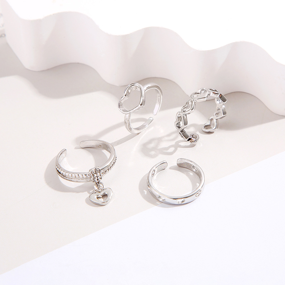 Creative Hollow Love Ring 4-piece Set Women's ins Style Simple Open Index Finger Joint Ring Elegant Finger Ring_voghion.com