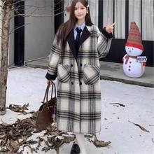 羊羔绒格子毛呢外套秋冬新款赫本韩系高级长款加厚双面穿呢子大衣