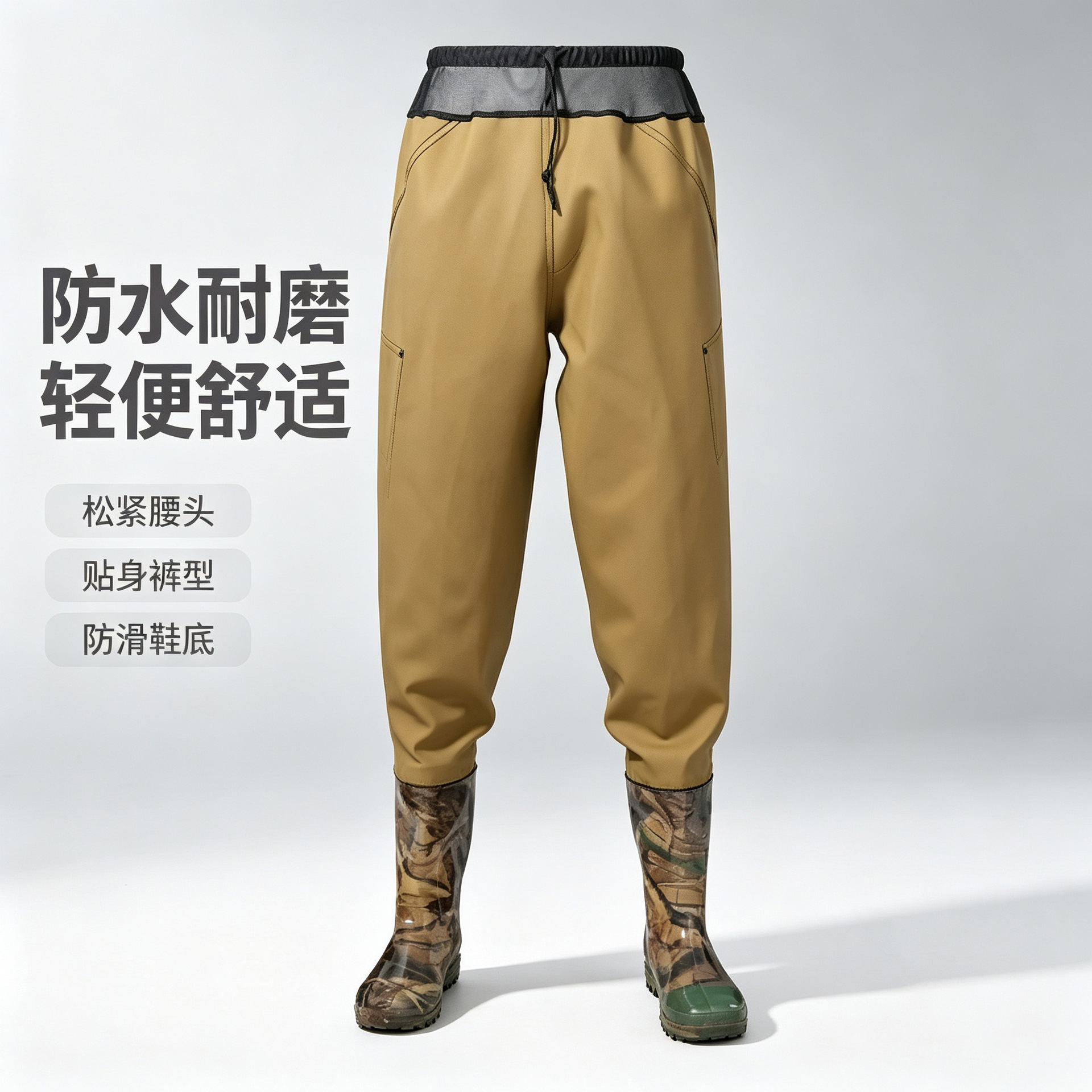 Ultra-light, wear-resistant, thickened waist-high one-piece wading pants for fishing, with a built-in harpoon and waterproof features