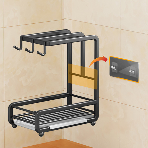 Kitchen rag rack, no punching, wall-mounted storage rack with water tray, multi-functional sponge washing and clearing countertop storage rack