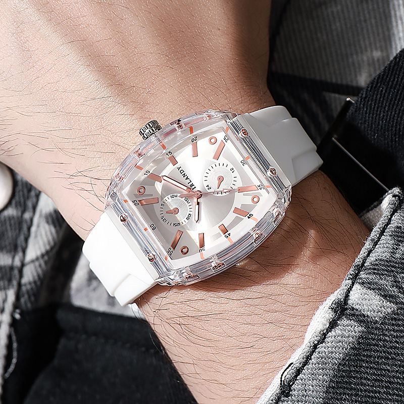 Cross-Border 2025 Hot New Style Transparent Barrel-Shaped Men's Watch Fashionable and Versatile Silicone Personalized Men's Quartz Watch