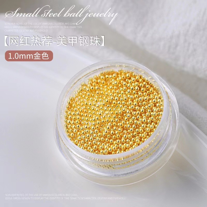 0,4mm Mini pequeños granos de acero accesorios de uñas tamaño pequeño cuentas redondas de metal DIY decoraciones de uñas Accesorios
