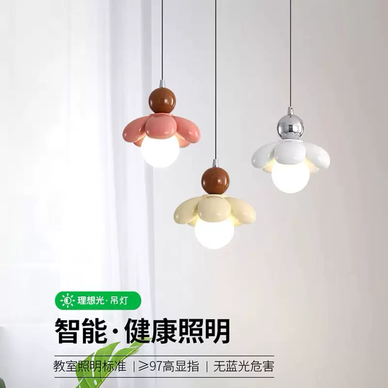 法式奶油风花朵小吊灯卧室可爱少女心床头垂线灯过道玄关灯具