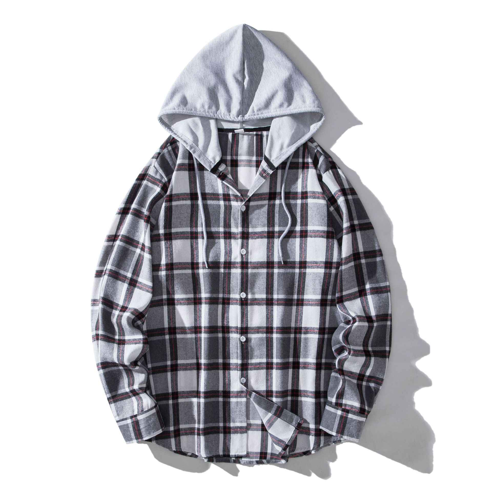 Herren Flanellhemd Mit Kapuze Kariertes Oversized Freizeithemd_voghion.com