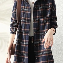格子衬衫女长袖韩版宽松复古上衣中长款春秋叠穿加绒加厚磨毛外套