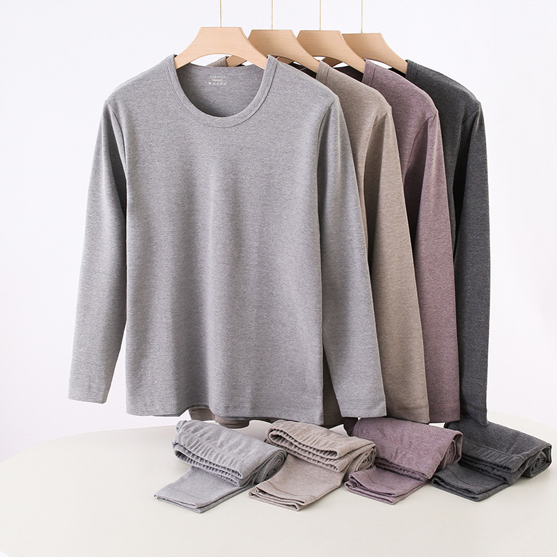 가을과 겨울 새로운 열 속옷 남자의 순면 가을 옷과 바지 남자의 슈트 벨벳 이너웨어 베이스 면 스웨터 세트