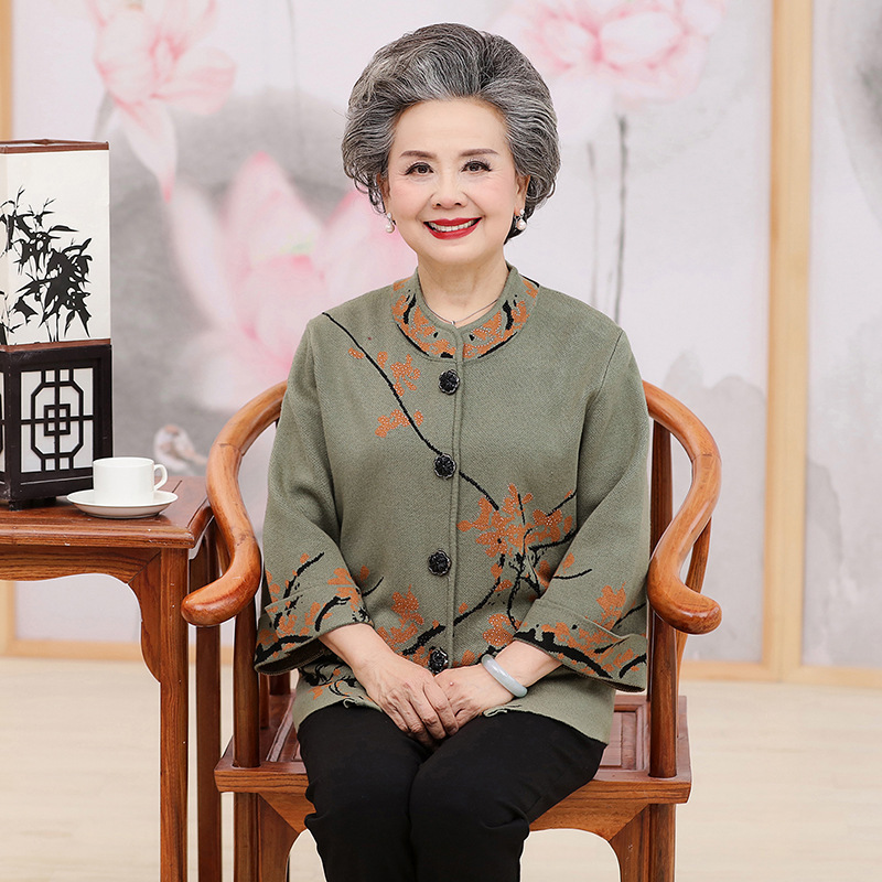中老年人女妈妈春秋毛衣外套奶奶装加肥加大码太太针织开衫上衣服|undefined