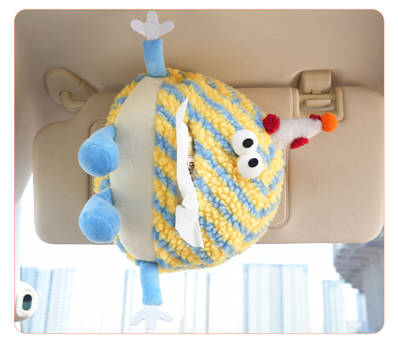 Little Monster Car Tissue Box Cute Plush Car Seat Back Tissue Box High-End Cartoon Car Tissue Hanging Bag