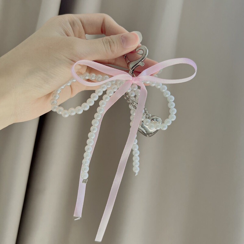 Korean Style New Sweet Imitation Pearl Bow Heart Pendant Car Keychain AirPods Bag Charm Phone Gift Korean Style New Sweet Imitation Pearl Bow Heart Pendant Car Keychain AirPods Bag Charm Phone Gift