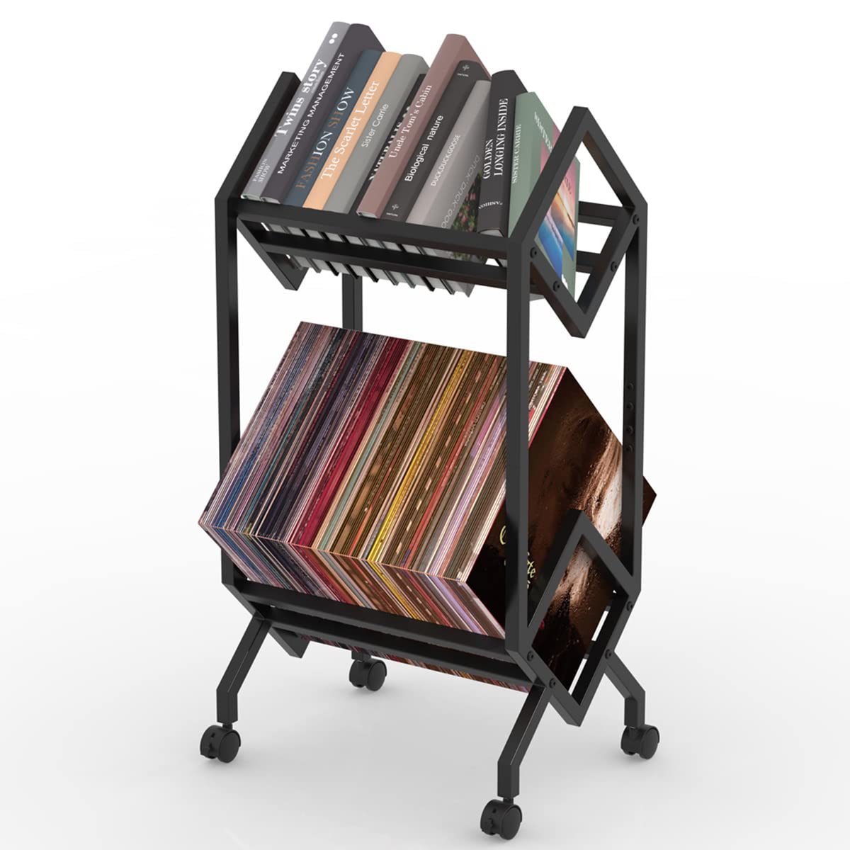 Cross-Border Floor-Standing Bookshelf, Office Mobile Rack, Vinyl Record Rack, Magazine Rack, Wrought Iron Desk-Side Bookshelf