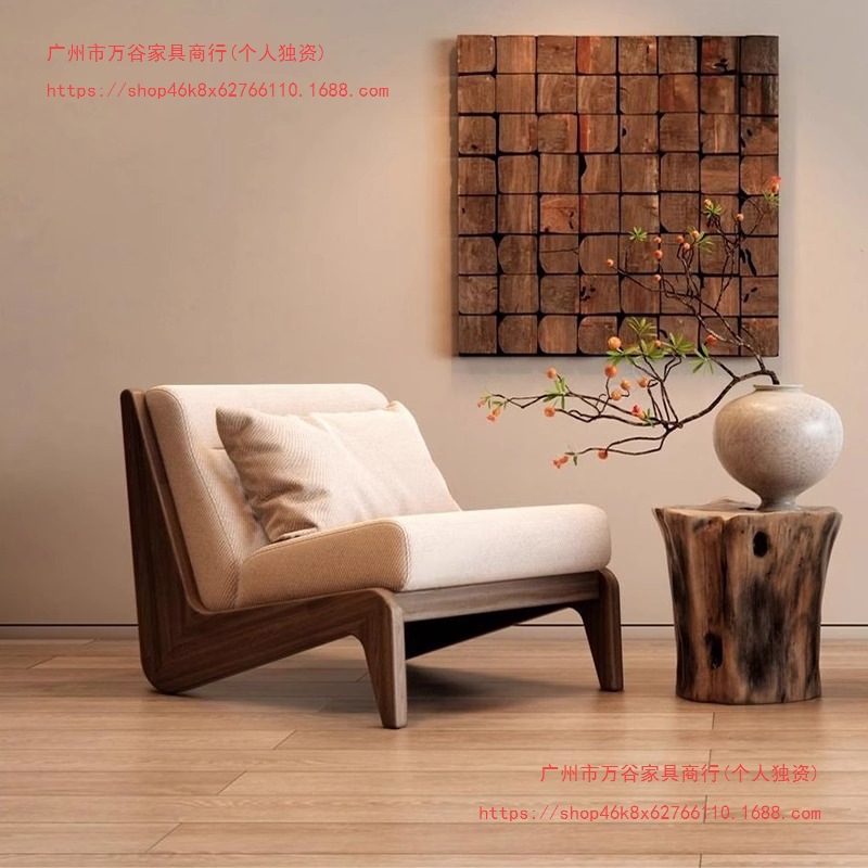 French Mid-Century Style Solid Wood Sofa Chair Home Living Room Backrest Single Chair B&B Balcony Designer Leisure Chair