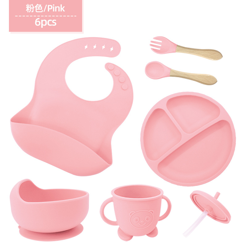 Conjunto de cubiertos de silicona para niños cubiertos de alimentación de grado alimenticio para bebés cubiertos de alimentación integral a prueba de caídas tazón taza de paja
