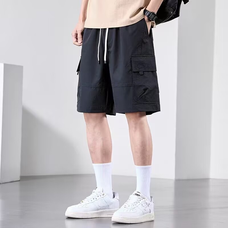 American Style Ice Silk Tooling Shorts Men's 2025 Summer New Fashionable Loose Straight Pants Casual Five-point Pants