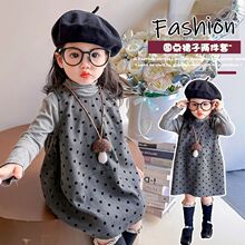 女童连衣裙套装春秋2025新款洋气儿童背心波点韩系宝宝春装两件套