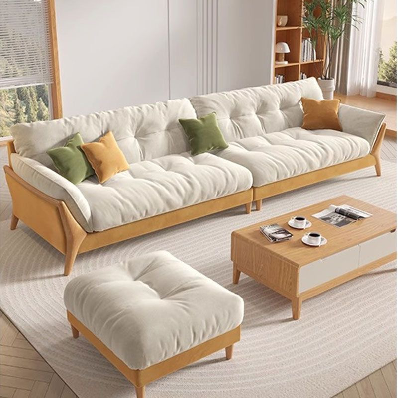 Nordic Solid Wood Cloud Sofa Straight Row Small Apartment Japanese Simple Modern Living Room Cream Style Solid Wood Sofa
