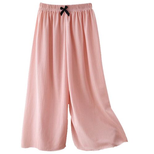 Summer lightweight girls' wide-leg pants, ice-silk flowing trousers—perfect for toddlers and kids! These straight-cut, figure-flattering, and super-comfy long pants come with a chic bow design, offering a relaxed yet stylish look for little ones.