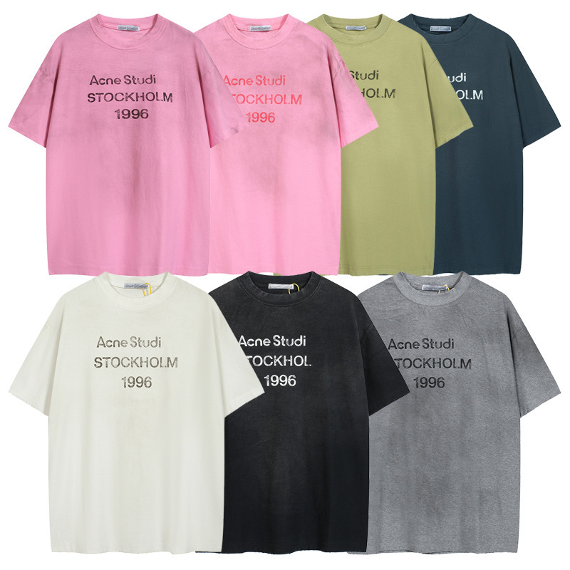 Cross-Border Trendy Brand Ac1996 Distressed Letter Print Short-Sleeve Loose-Fitting Unisex Couple T-Shirt with Round Neck Casual Half-Sleeve Shirt Cross-Border Trendy Brand Ac1996 Distressed Letter Print Short-Sleeve Loose-Fitting Unisex Couple T-Shirt with Round Neck Casual Half-Sleeve Shirt