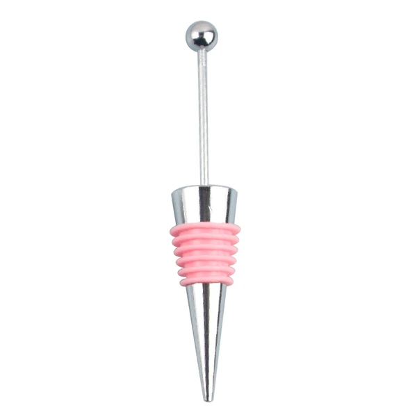 Beaded wine plug (pink leather ring)