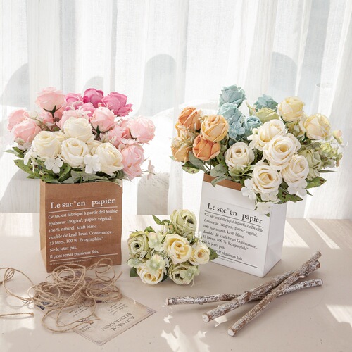 Home decoration European rose bouquet artificial flower manufacturer INS cross-border MW55504