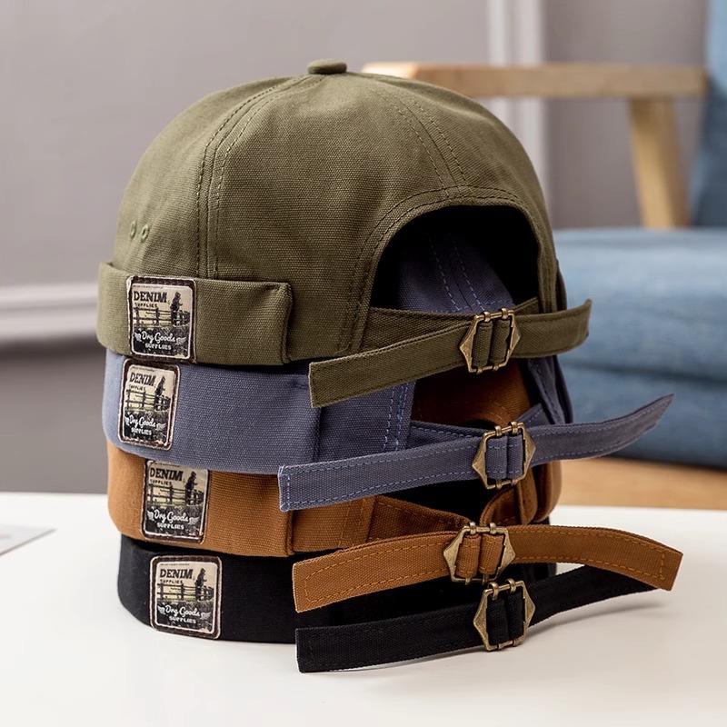 Estilo japonés británico vintage melón sombrero de cuero de los hombres cuatro estaciones hip hop estilo coreano boina calle inconformista sin ala propietario sombrero mujeres