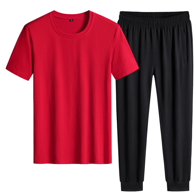 Trajes deportivos de verano delgados pantalones de manga corta de dos piezas de ropa de hombre casual camiseta de color sólido ropa deportiva se puede imprimir